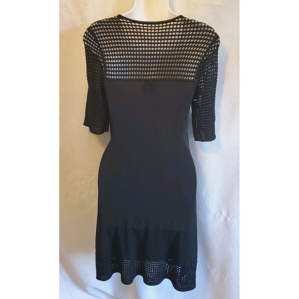 Nanette Lepore Womens Sz S Black Knit Grid Mesh Dress knee length 1/2 sleeve - Picture 5 of 13